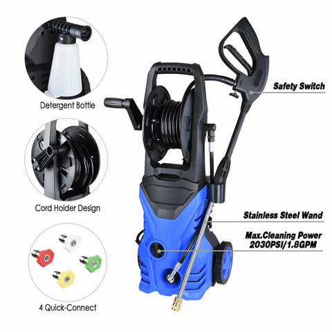 Image of Blue Mini 2030psi 1.8gpm Electric Pressure Cleaner Washer 4 Nozzles