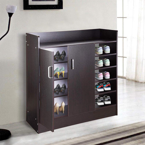 Image of 18 Pairs Double Door Shoes Cabinet Organizer (Black Walnut or White)