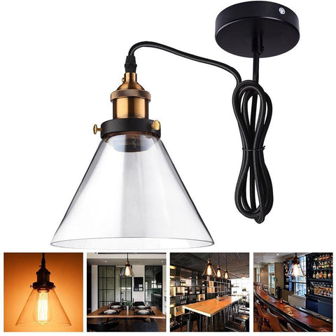 Image of 7" Glass Cone Pendant Light Hanging Lamp