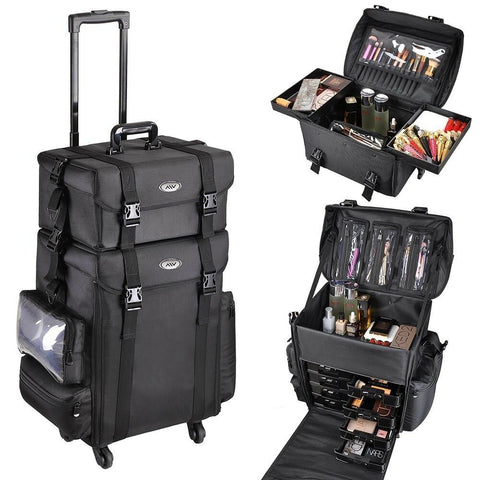 Image of Koval Inc. 2-in-1 Rolling Cosmetic Makeup Case Nylon Black