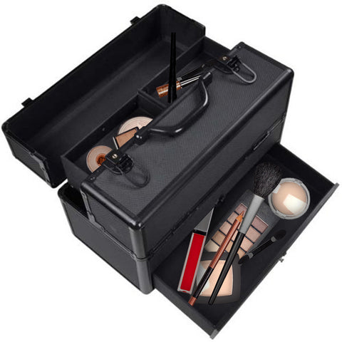 Image of Makeup Train Case-Cosmetic Makeup Organizer w/ Key Lock & Drawer