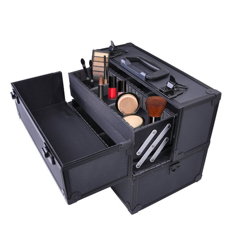 Image of Makeup Train Case-Cosmetic Makeup Organizer w/ Key Lock & Drawer