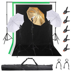 Koval Inc. 3 Point 33" Umbrella Photography Lighting Studio Kit with  Backdrops