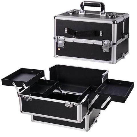 Aluminum Pro 4-in-1 Train Cosmetic Makeup Case with Key Lock