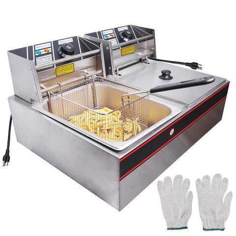 Image of 12L or 6L (Liter) Commercial Electric Countertop Dual or Single Deep Fryer