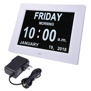 8" inch Large Digital Calendar Day Clock with 6-Alarm Black/White