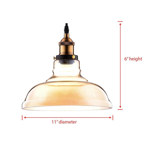 11" Pendant Glass Copper Hanging Lamp