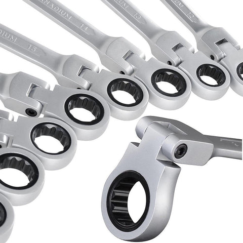 Image of 12 pc 8-19mm Flexible Reversible Ratcheting Wrench Spanner Tool Set