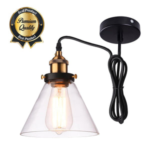 7" Glass Cone Pendant Light Hanging Lamp