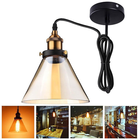 Image of 7" Glass Cone Pendant Light Hanging Lamp