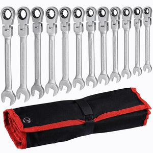 12 pc 8-19mm Flexible Reversible Ratcheting Wrench Spanner Tool Set