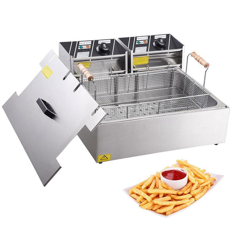 Image of Commercial Dual Electric Counter-top Fat Deep Fryer 20L