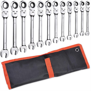 12pc 8-19mm Metric Flexible Head Ratcheting Wrench Combination Spanner Tool Set