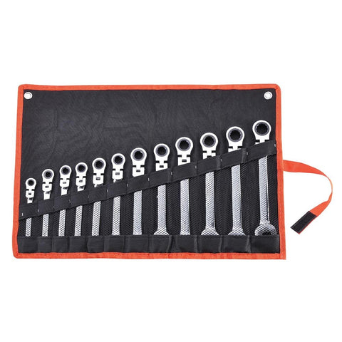 Image of 12pc 8-19mm Metric Flexible Head Ratcheting Wrench Combination Spanner Tool Set