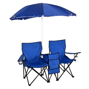 Outdoor-Sports Fold-able Double Chair with Umbrella and Cooler