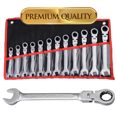 Image of 12 pc 8-19mm Flexible Reversible Ratcheting Wrench Spanner Tool Set